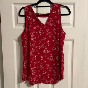 Red Floral V-Neck Blouse